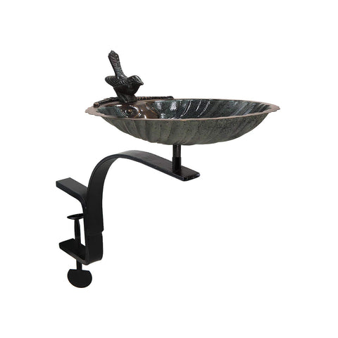 Achla Designs BBM-01-RM Scallop Shell Rail Mount Bracket Birdbath, Antique Brass Plated, Black