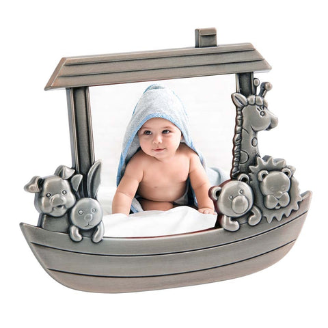 Creative Gifts International Noah's Ark Newborn Baby Photo Frame, 3"x3", Non-tarnish Brushed Pewter Finish, Gift Box Included