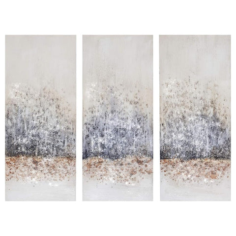 Oakestry 3Pc Twilight Mystere Hand Embellished Canvas Wall Art Living Room Décor Hand-brushed Paintings for Living Room or Office, Blush/Grey
