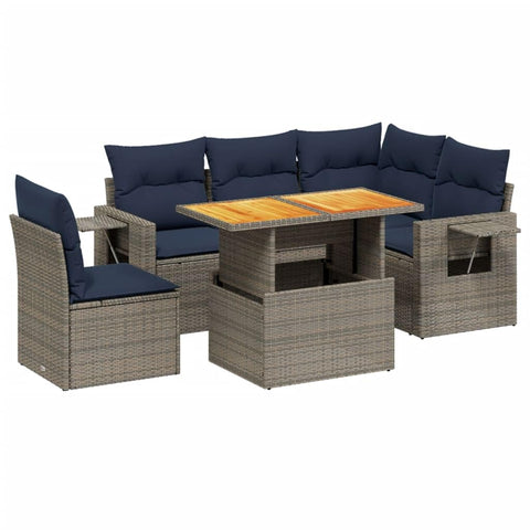 vidaXL Patio Sofa Set with Cushions 6 Piece, Outdoor Sectional Sofa Couch, Patio Conversation Set for Garden Backyard, Gray Poly Rattan