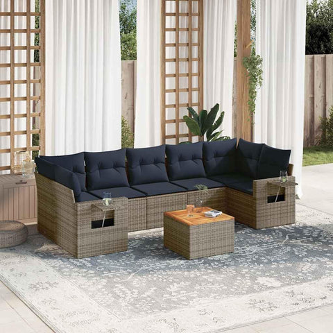 vidaXL Patio Sofa Set with Cushions 8 Piece, Outdoor Conversation Set, Sectional Sofa for Balcony Garden, Patio Furniture, Gray Poly Rattan
