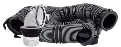 Valterra Silverback™ 15-Foot RV Sewer Hose Kit, Universal Sewer Hose for RV Camper, Includes 15-Foot Hose with Rotating Fittings, 90 Degree ClearView Sewer Adapter and 2 Drip Caps