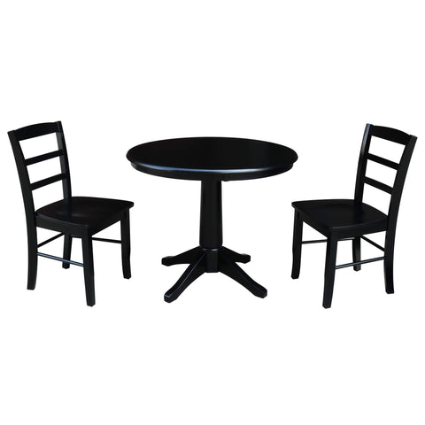 International Concepts 3 Piece 36" Round Dining Set in Black