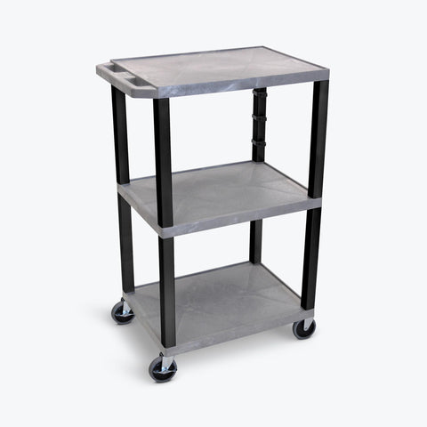 LUXOR UCPL1GYE-B 42"H 3-Shelf Utility Cart - Electric, Gray Shelves, Black Legs