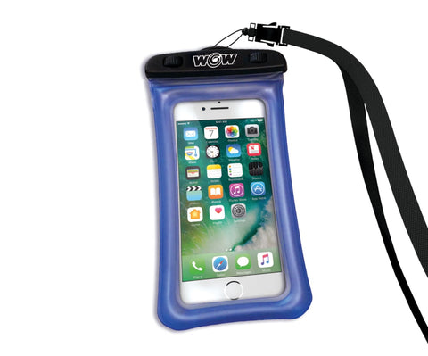 WOW Sports Waterproof Phone Pouch - Blue - 4 x 8 in - Floats - Touch Screen Compatible - Lanyard Included