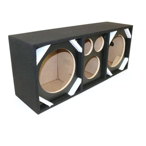Deejay LED D10T2H1VYBLACK 10-inch Two Woofers Plus Two Tweeters & One Horn Empty Chuchera Speaker Enclosure with Quad Port & Heavy Duty Carpet Embroidered Stitched Logo - Vinyl Black