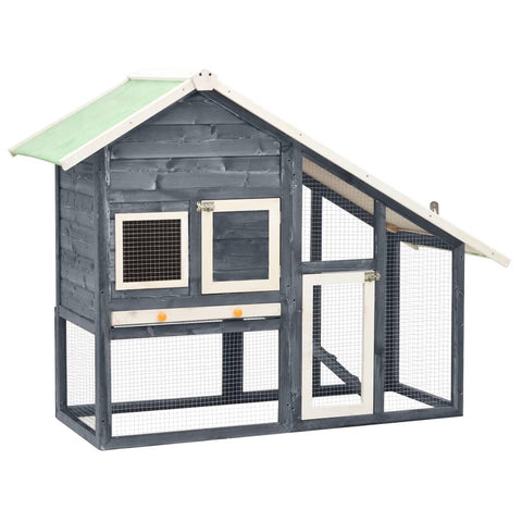 vidaXL Durable Solid Firwood Rabbit Hutch with Steel Wire Mesh, Ample Space, Easy Clean Design, Great for Playing, Exercising, and Training - Gray and White