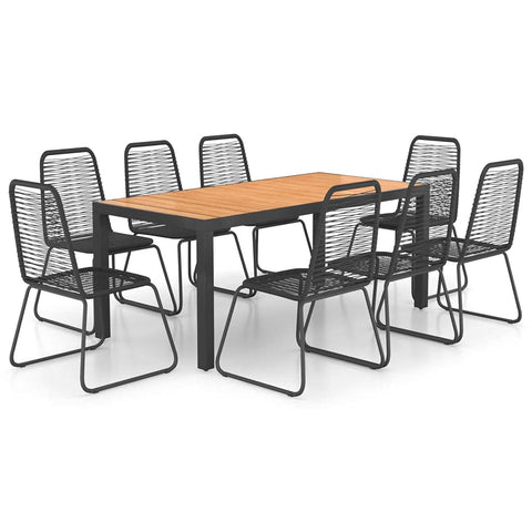vidaXL Patio Dining Set 9 Piece Garden Outdoor Balcony Backyard Terrace Dinner Dinette Table Chairs Home Furniture PVC Rattan Black and Brown