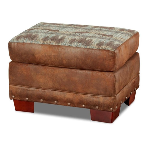 American Furniture Classics 8500-90 Deer Teal/Brown Tapestry Lodge Ottoman