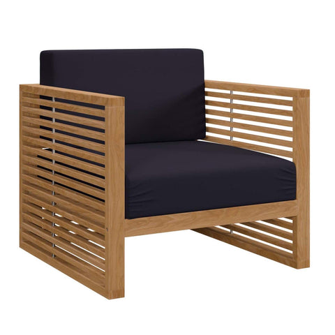 Modway Carlsbad Modern Fabric/Teak Wood Outdoor Armchair in Navy/Natural