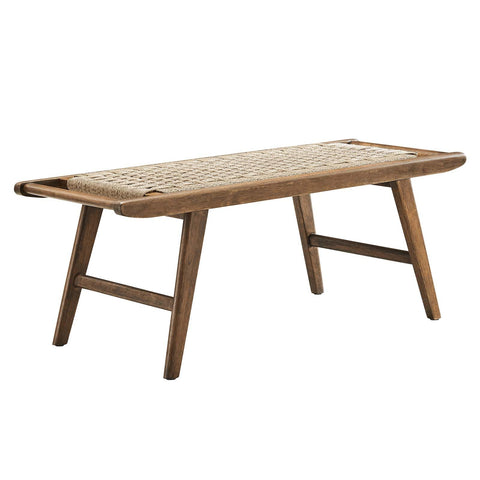 Modway Saoirse 47" Wove Rope Wood Bench in Walnut Natural