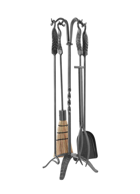 Minuteman International Large Leaf 5-piece Wrought Iron Fireplace Tool Set