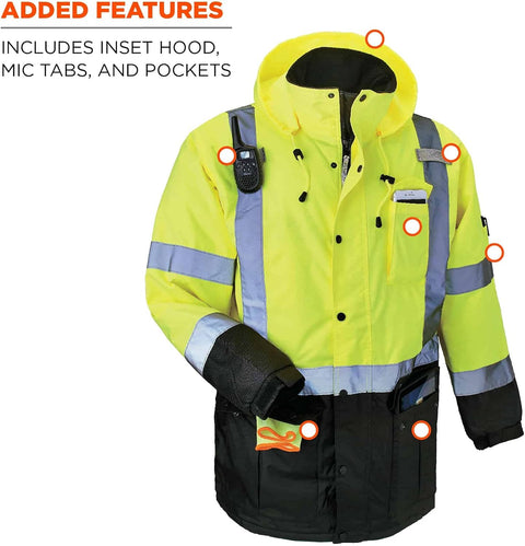 High Visibility Reflective Winter Safety Jacket, Insulated Parka, ANSI Compliant, Ergodyne GloWear 8384,X-Large,Lime