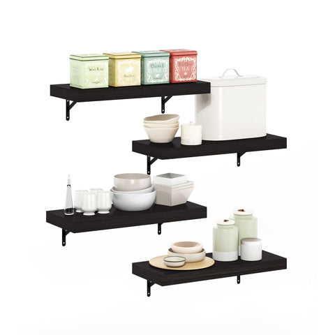 Furinno Tanna Floating Shelves for Wall Set of 4, 22-Inch Wall Shelf, Triple Thick Floating Mounted Shelf, for Bathroom, Home Office, Living Room, Tobacco Oak