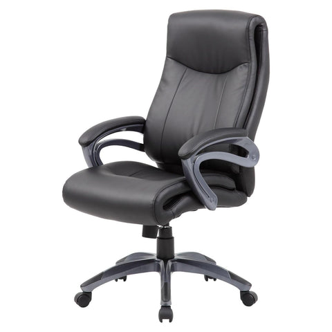 Oakestry Black Double Layer Executive Chair 27W x 30D x 44H Upholstered in LeatherPlus Padded Armrests Spring Tilt Mechanism Pneumatic Gas Lift Seat Height Adjustment Adjustable Tilt Tension Control