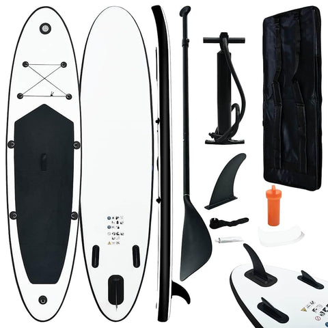 vidaXL Stand Up Paddle Board Set, Inflatable SUP, Black and White Design, Includes Removable Fin and Carrying Bag, UV, Puncture-Proof Material for Stability and Smooth Riding.