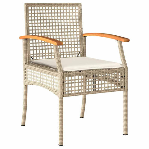 vidaXL Patio Chairs - Outdoor Garden Seating, Beige Poly Rattan, Acacia Wood - 4 Pcs Set with Cushions