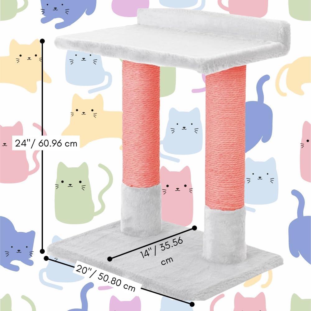 24 Inch Classic Comfort for Indoor Modern Premium Cats and Kittens Scratcher Larger Base for Better Stability, (White, Pink)