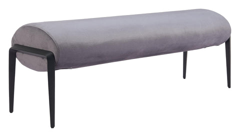 Zuo Glatt Bench Gray, Gray Bench, Modern Style, Velvet, Seats up to 2, Plywood, Indoor Living, 53.5" W x 16.1" D x 18.9" H