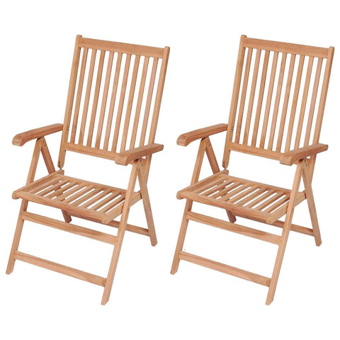vidaXL Set of 2 Solid Teak Wood Reclining Chairs - Adjustable and Folding Outdoor Patio Furniture - Fine Sanded with Waterbase Finish - 22.4x28.1x39.4 inch
