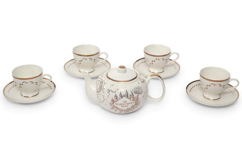 Harry Potter Marauders Map 10-Piece Porcelain Tea Set | Hogwarts-Themed Magical Tea Party Gift Set | Includes Teapot, Cups, Saucers | Place Setting For 4