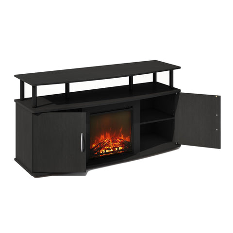 Furinno Jensen Fireplace TV Stand, NO Heat Decorative Electric Fireplace Corner TV Stand for TV up to 55 Inch, with Doors Storage Cabinet, for Living Room, Americano/Black