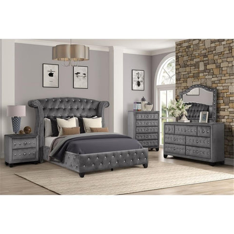 Matrix Furniture Group Sophia Full 5 Pc Upholstery Bedroom Set Made with Wood in Gray
