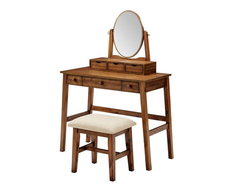 Linon Lorna Vanity Set with Tilt Mirror & 6 Drawers - Walnut Finish