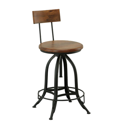 Carolina Chair & Table Ryder Adjustable Round Bar Stool - Powder Coated Metal Frame Solid Wood Seat Swivel Stool - Rustic Furniture for Counter, Dining Room, Kitchen (Chestnut/Black, Curved Back)