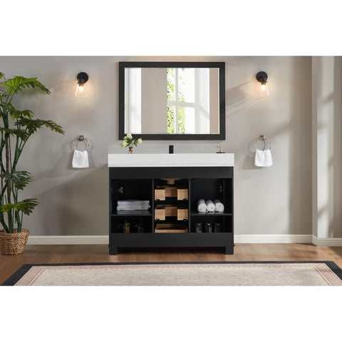 Legion Furniture Solid Wood Sink Vanity - Black Finish Artificial Stone Top Bathroom Vanity 48"