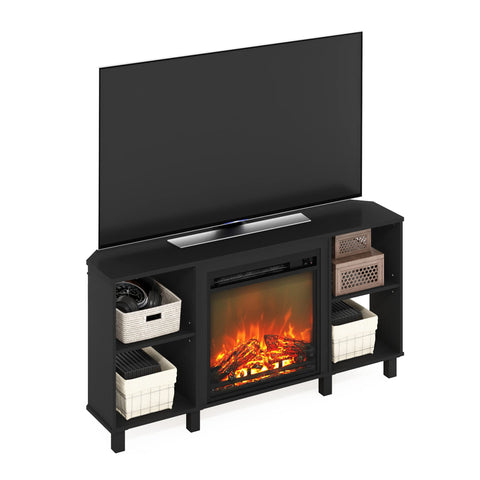 Furinno Jensen Corner Fireplace TV Stand with 4 Open Compartments for TV up to 55 Inches Americano