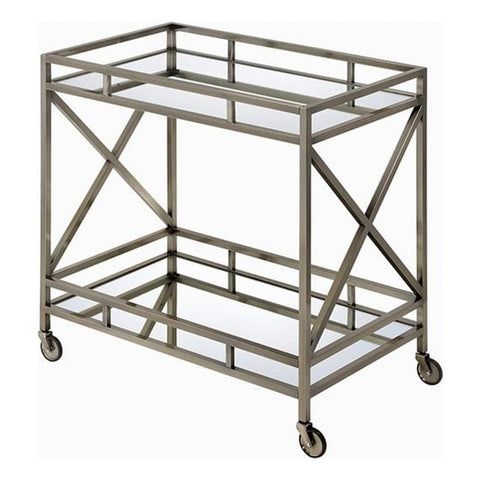 Acme Kristensen Rectangular Metal Frame Mirror Top Serving Cart in Antique Brass