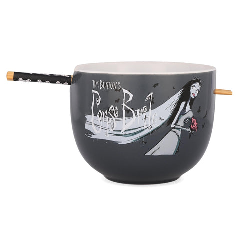 Silver Buffalo Tim Burton's Corpse Bride Emily Butterflies Ceramic Ramen Dinnerware Set | Includes 20-Ounce Noodle Bowl and Wooden Chopsticks