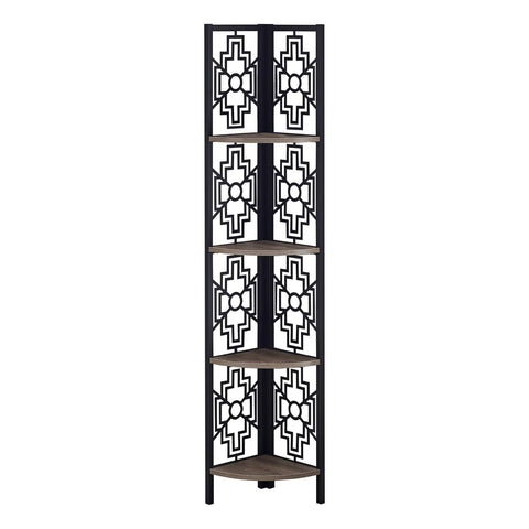 Monarch Specialties I 3621 Bookshelf, Bookcase, Etagere, Corner, 4 Tier, 62" H, Office, Bedroom, Metal, Laminate, Brown, Black, Transitional