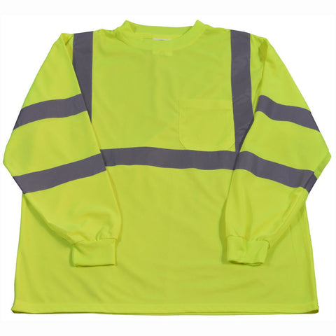 Petra Roc LTSL3-5X High-Vis Safety T-Shirt Long Sleeve, ANSI Class 3, Lime Birdseye Mesh, One Chest Pocket, 5X