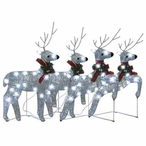 vidaXL Christmas Reindeers 4 Pcs, Christmas Lighting Display with 80 LEDs, Xmas Decoration for Indoor Outdoor, Holiday Ornament, Modern Style, Silver
