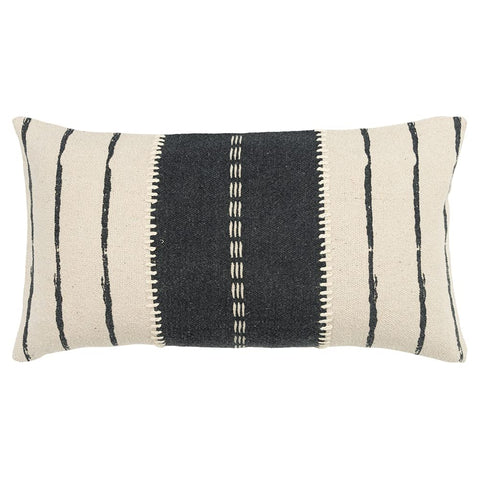 Rizzy Home Donny Osmond Stripe 14" x 26" Cotton Canvas Pillow Cover-Charcoal and Ivory