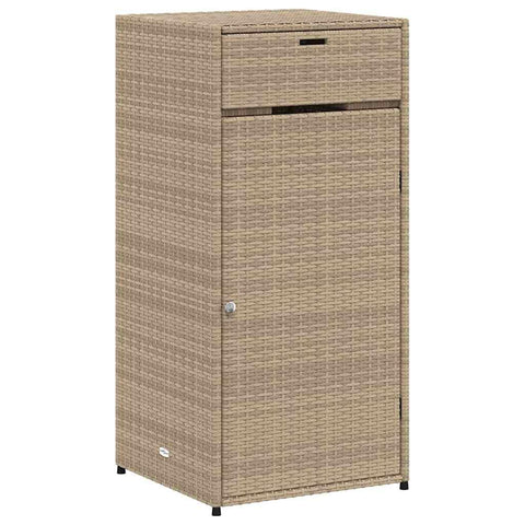 vidaXL Beige Outdoor Storage Cabinet 2 Shelves 1 Drawer Poly Rattan 21 X 43 in Weather Resistant Organizes Garden Furniture Tools Cupboard with Box Tool Holder