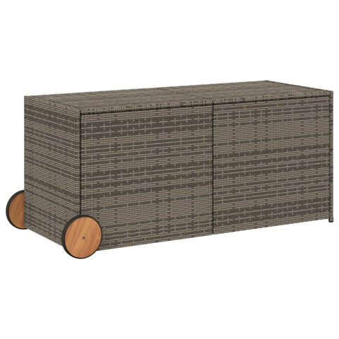 vidaXL Garden Storage Box with Wheels - Gray Poly Rattan, 74.8 Gal, with Water- Bag, Gas Spring Lid for Patio/Outdoor Use