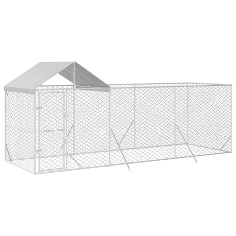 vidaXL Outdoor Dog Kennel with Roof - Galvanized Steel 19.7'x6.6'x8.2' for Pets/Small Animals - Silver