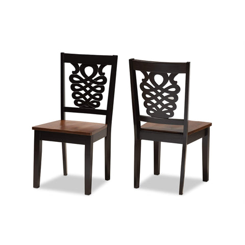 Baxton Studio Gervais Modern and Contemporary Transitional Two-Tone Dark Brown and Walnut Brown Finished Wood 2-Piece Dining Chair Set