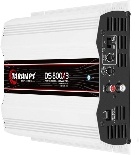 TARAMPS DS800X3.1 DS 800x3 800 Watts RMS 3 Channels 1 Ohm Amplifier Multichannel Class D Full Range, Crossover High/Low Pass Bridgedable, Aluminium, RCA, Car Show Power System