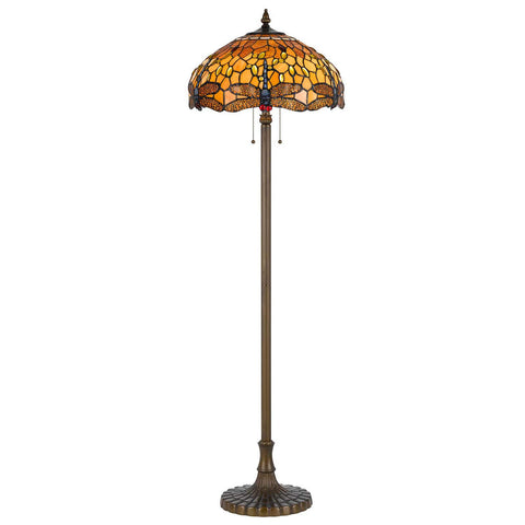 Cal Lighting BO-2372FL Tiffany Floor Lamp with Zinc Cast Base, 60-watt x 2, 23.3" x 22" x 14.9", Antique Brass