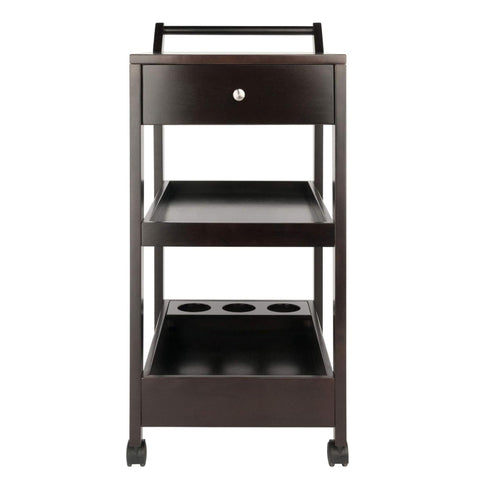 Oakestry Jeston Rolling Bar Cart with Removable Wine Rack, Adjustable Serving Tray & Dual Drawers, Espresso Wood Entertaining Cart