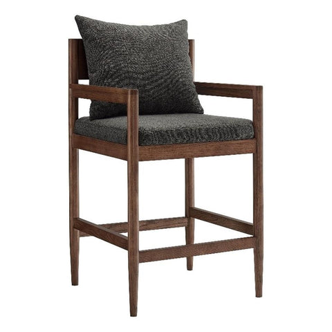 Modway Remington 26 Inch Counter Height Stool in Charcoal – Modern Upholstered Counter Wood Kitchen Island Chair with Back, Armrests and Cushion