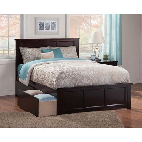 Madison Queen Solid Wood Platform Bed with Matching Footboard & 2 Storage Drawers in Espresso