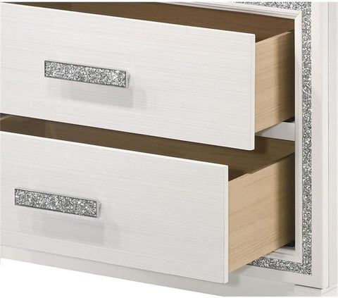 Acme Haiden Wooden Rectangular 2-Drawer Nightstand with Silver Trim in White