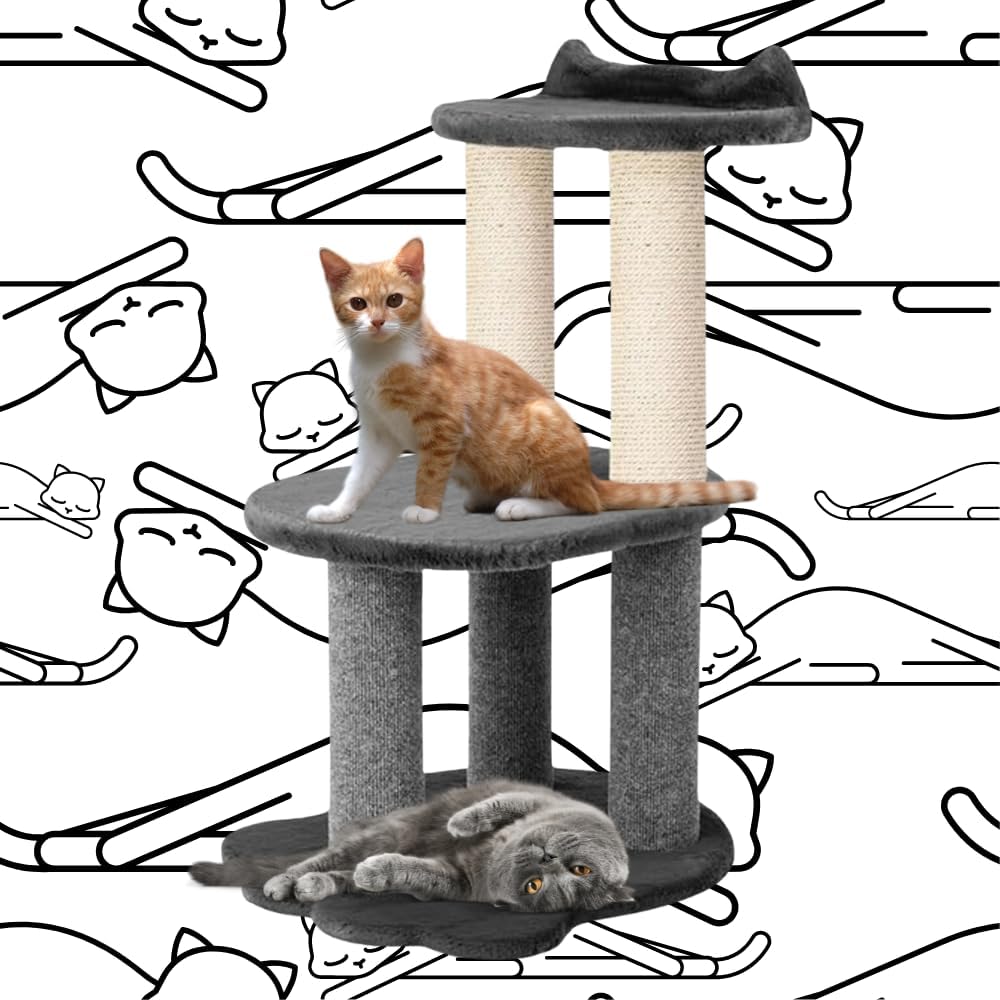 34 Inch Classic Comfort for Indoor Modern Premium Cats and Kittens Scratching Tower Larger Base for Better Stability, (Furs: Grey, Rope: Natural)