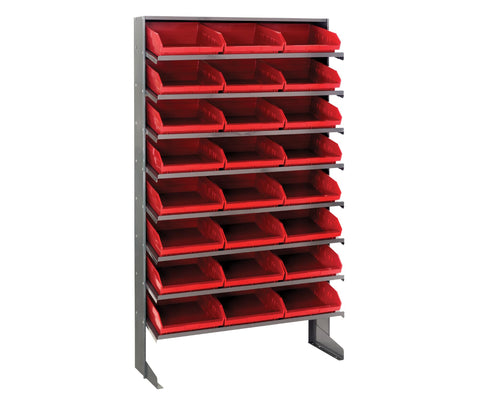 Quantum Storage Systems QPRS-109RD Solid Single Sided 8 Shelves 24 Economy Red Bins 60" H x 36" W x 12" D