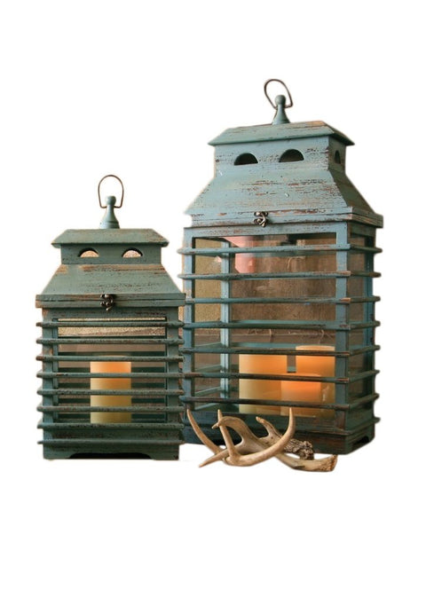 Kalalou CJS1010 Set of 2 Shutter Lanterns - Vintage Blue